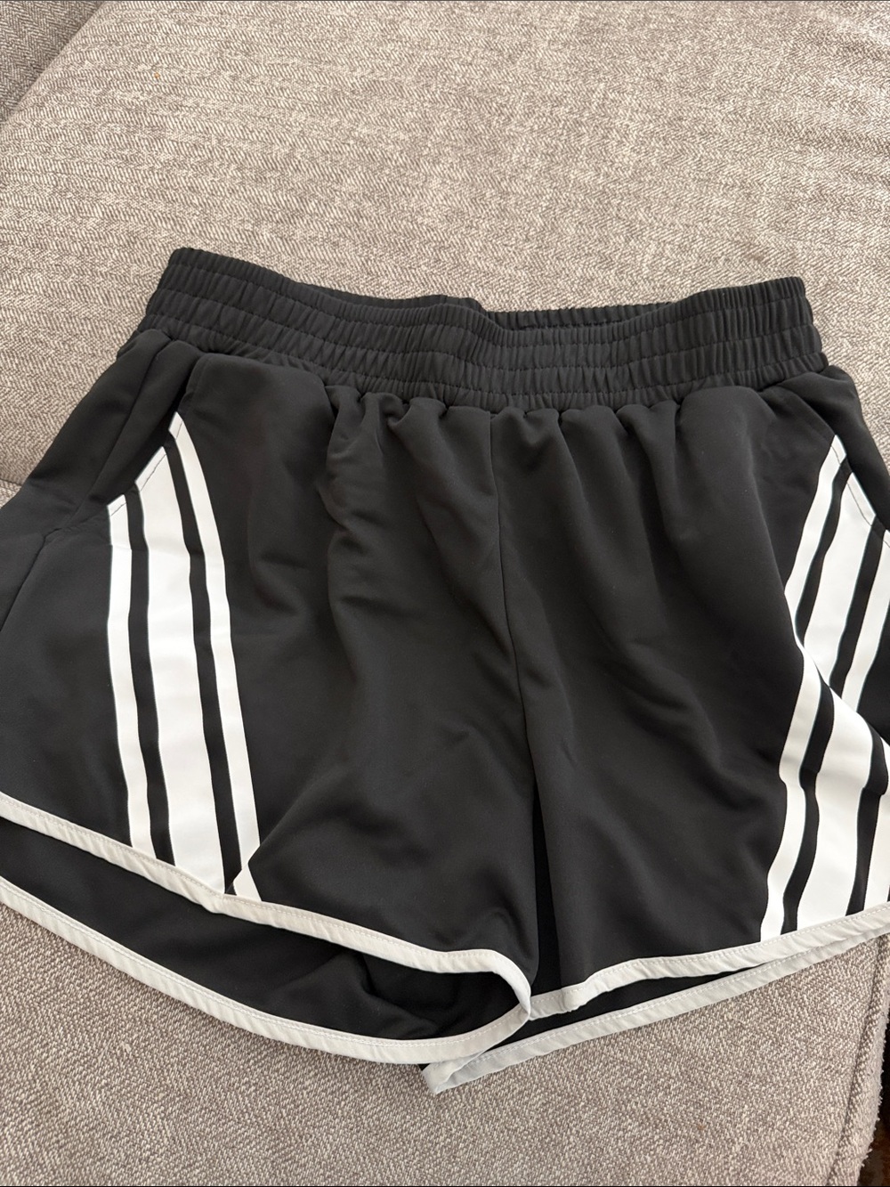 SHEIN Black Athletic Shorts with White Stripe Accents